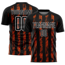 Laden Sie das Bild in den Galerie-Viewer, Custom Black Orange-White Line Sublimation Soccer Uniform Jersey