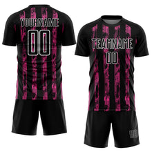 Laden Sie das Bild in den Galerie-Viewer, Custom Black Pink-White Line Sublimation Soccer Uniform Jersey