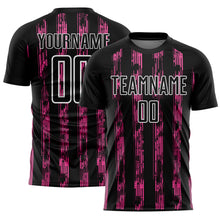 Laden Sie das Bild in den Galerie-Viewer, Custom Black Pink-White Line Sublimation Soccer Uniform Jersey