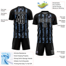 Загрузить изображение в средство просмотра галереи, Custom Black Light Blue-White Line Sublimation Soccer Uniform Jersey