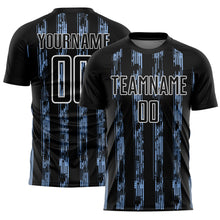 Загрузить изображение в средство просмотра галереи, Custom Black Light Blue-White Line Sublimation Soccer Uniform Jersey