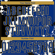 Load image into Gallery viewer, Custom Black Royal-Old Gold Splash Sublimation Soccer Uniform Jersey