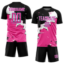 Laden Sie das Bild in den Galerie-Viewer, Custom Black Pink-Light Blue Splash Sublimation Soccer Uniform Jersey