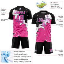 Laden Sie das Bild in den Galerie-Viewer, Custom Black Pink-Light Blue Splash Sublimation Soccer Uniform Jersey