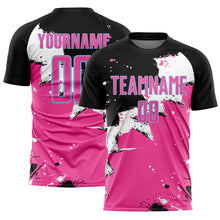 Laden Sie das Bild in den Galerie-Viewer, Custom Black Pink-Light Blue Splash Sublimation Soccer Uniform Jersey