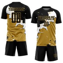Загрузить изображение в средство просмотра галереи, Custom Black White-Old Gold Splash Sublimation Soccer Uniform Jersey