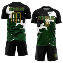 Загрузить изображение в средство просмотра галереи, Custom Black Green-Old Gold Splash Sublimation Soccer Uniform Jersey