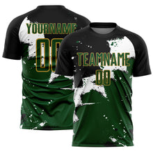 Загрузить изображение в средство просмотра галереи, Custom Black Green-Old Gold Splash Sublimation Soccer Uniform Jersey
