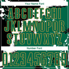 Laden Sie das Bild in den Galerie-Viewer, Custom Black Kelly Green-Old Gold Splash Sublimation Soccer Uniform Jersey