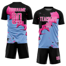 Laden Sie das Bild in den Galerie-Viewer, Custom Black Pink-Light Blue Splash Sublimation Soccer Uniform Jersey