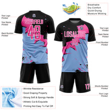 Laden Sie das Bild in den Galerie-Viewer, Custom Black Pink-Light Blue Splash Sublimation Soccer Uniform Jersey