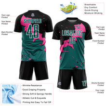 Laden Sie das Bild in den Galerie-Viewer, Custom Black Teal-Pink Splash Sublimation Soccer Uniform Jersey