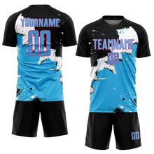 Загрузить изображение в средство просмотра галереи, Custom Black Sky Blue-Pink Splash Sublimation Soccer Uniform Jersey