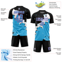 Загрузить изображение в средство просмотра галереи, Custom Black Sky Blue-Pink Splash Sublimation Soccer Uniform Jersey