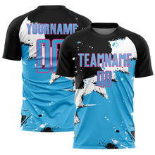 Загрузить изображение в средство просмотра галереи, Custom Black Sky Blue-Pink Splash Sublimation Soccer Uniform Jersey