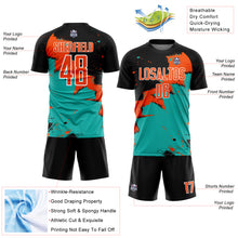 Загрузить изображение в средство просмотра галереи, Custom Black Orange-Aqua Splash Sublimation Soccer Uniform Jersey