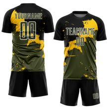 Загрузить изображение в средство просмотра галереи, Custom Black Olive-Yellow Splash Sublimation Soccer Uniform Jersey