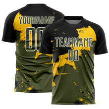 Загрузить изображение в средство просмотра галереи, Custom Black Olive-Yellow Splash Sublimation Soccer Uniform Jersey