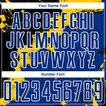 Load image into Gallery viewer, Custom Black Royal-Yellow Splash Sublimation Soccer Uniform Jersey