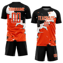 Загрузить изображение в средство просмотра галереи, Custom Black Orange-White Splash Sublimation Soccer Uniform Jersey