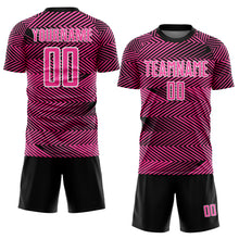Laden Sie das Bild in den Galerie-Viewer, Custom Pink Black-White Line Sublimation Soccer Uniform Jersey