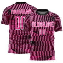 Laden Sie das Bild in den Galerie-Viewer, Custom Pink Black-White Line Sublimation Soccer Uniform Jersey