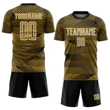 Laden Sie das Bild in den Galerie-Viewer, Custom Old Gold Black-White Line Sublimation Soccer Uniform Jersey