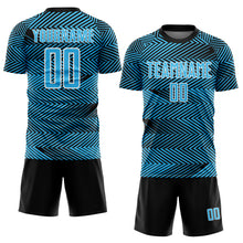 Laden Sie das Bild in den Galerie-Viewer, Custom Sky Blue Black-White Line Sublimation Soccer Uniform Jersey