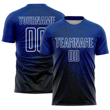 Load image into Gallery viewer, Custom Royal Black-White Abstract Fragment Art Sublimation Soccer Uniform Jersey