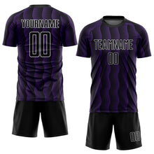 Загрузить изображение в средство просмотра галереи, Custom Black Purple-White Geometric Shape Sublimation Soccer Uniform Jersey