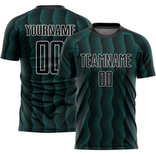 Загрузить изображение в средство просмотра галереи, Custom Black Teal-White Geometric Shape Sublimation Soccer Uniform Jersey
