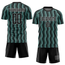 Загрузить изображение в средство просмотра галереи, Custom Black Ice Blue-White Geometric Shape Sublimation Soccer Uniform Jersey