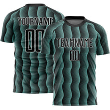 Загрузить изображение в средство просмотра галереи, Custom Black Ice Blue-White Geometric Shape Sublimation Soccer Uniform Jersey