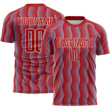 Load image into Gallery viewer, Custom Red Light Blue-White Geometric Shape Sublimation Soccer Uniform Jersey