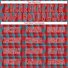 Laden Sie das Bild in den Galerie-Viewer, Custom Red Lakes Blue-White Geometric Shape Sublimation Soccer Uniform Jersey