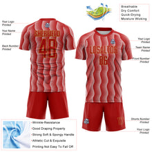 Load image into Gallery viewer, Custom Red Old Gold-White Geometric Shape Sublimation Soccer Uniform Jersey