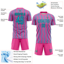 Laden Sie das Bild in den Galerie-Viewer, Custom Pink Lakes Blue-Black Geometric Shape Sublimation Soccer Uniform Jersey