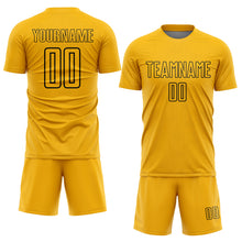 Laden Sie das Bild in den Galerie-Viewer, Custom Gold Black Geometric Shape Sublimation Soccer Uniform Jersey