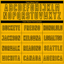 Laden Sie das Bild in den Galerie-Viewer, Custom Gold Black Geometric Shape Sublimation Soccer Uniform Jersey