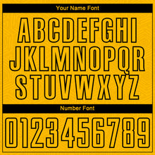 Laden Sie das Bild in den Galerie-Viewer, Custom Gold Black Geometric Shape Sublimation Soccer Uniform Jersey