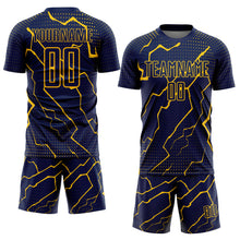 Laden Sie das Bild in den Galerie-Viewer, Custom Navy Yellow Lightning Sublimation Soccer Uniform Jersey