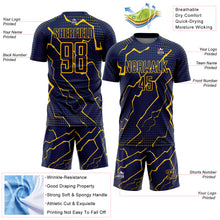 Laden Sie das Bild in den Galerie-Viewer, Custom Navy Yellow Lightning Sublimation Soccer Uniform Jersey