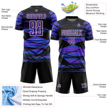 Laden Sie das Bild in den Galerie-Viewer, Custom Black Purple-White Line Sublimation Soccer Uniform Jersey