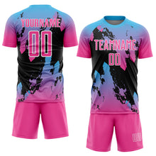 Load image into Gallery viewer, Custom Pink Sky Blue-Black Splash Sublimation Soccer Uniform Jersey