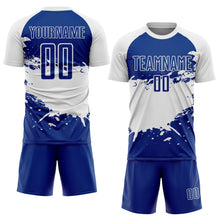 Laden Sie das Bild in den Galerie-Viewer, Custom Royal White Splash Sublimation Soccer Uniform Jersey