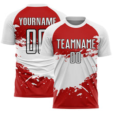 Load image into Gallery viewer, Custom Red White-Black Splash Sublimation Soccer Uniform Jersey