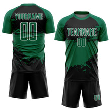 Laden Sie das Bild in den Galerie-Viewer, Custom Black Kelly Green-White Splash Sublimation Soccer Uniform Jersey