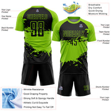 Laden Sie das Bild in den Galerie-Viewer, Custom Black Neon Green Splash Sublimation Soccer Uniform Jersey