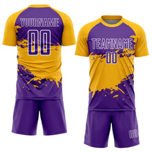 Charger l'image dans la galerie, Custom Purple Gold-White Splash Sublimation Soccer Uniform Jersey