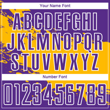 Charger l'image dans la galerie, Custom Purple Gold-White Splash Sublimation Soccer Uniform Jersey